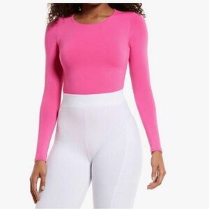 Naked Wardrobe Hot Pink Long Sleeve Bodysuit